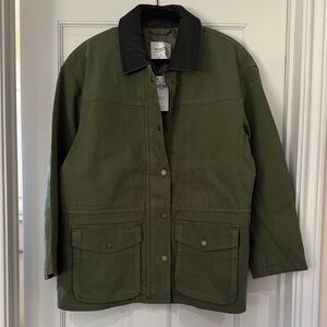 Abercrombie & Fitch Olive Green Canvas Jacket with Black Collar